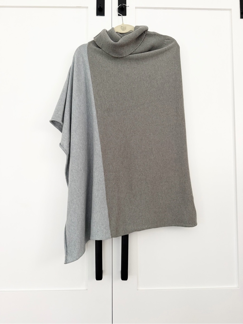 Hawico 100% Scottish Cashmere Two-Tone Gray Cowl Neck Poncho Sweater
